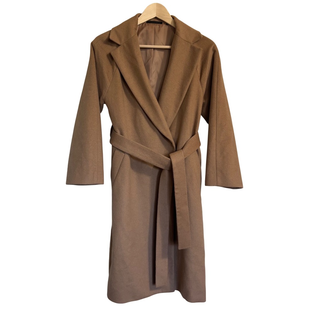 UNIQLO Women's Camel Belted Wool Blend Overcoat Longline Trench Size‎ XS Classic